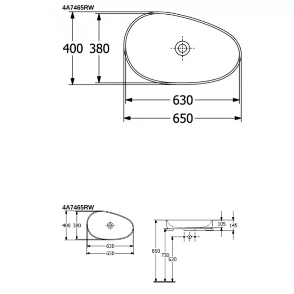 раковина villeroy & boch antao 4a7465r7 накладная, 65x40 см, pure black (чистый черный) с покрытием ceramicplus
