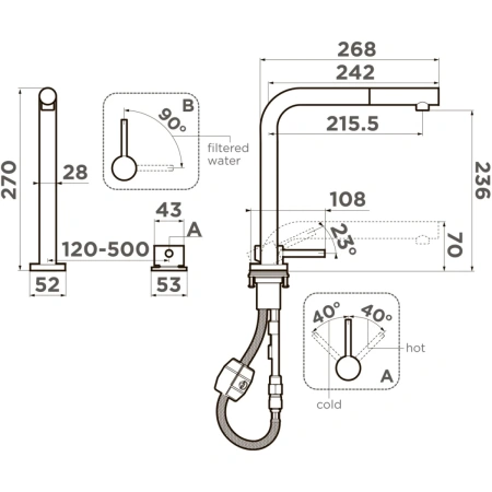 смеситель для кухни с подключением к фильтру omoikiri nara 2 plus-s 4994487, светлое золото