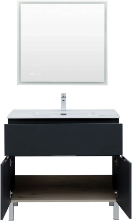 тумба под раковину aquanet алвита new 90 1 ящик, 2 дверцы, антрацит, 00303911