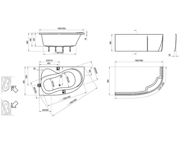 акриловая ванна ravak rosa ii 160x95 r c581000000 без гидромассажа