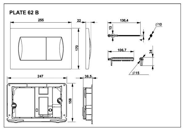 кнопка смыва для инсталляции roca active 62b для унитаза, абс-пластик, цвет матовый белый
