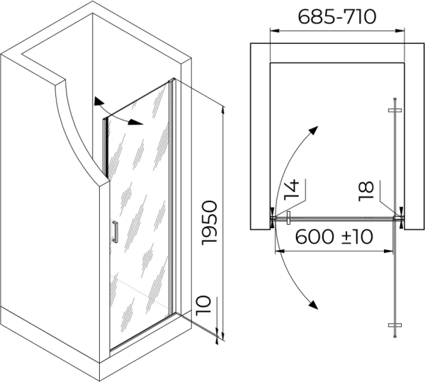 душевая дверь в нишу rgw leipzig le-003 700х1950 профиль хром, стекло прозрачное