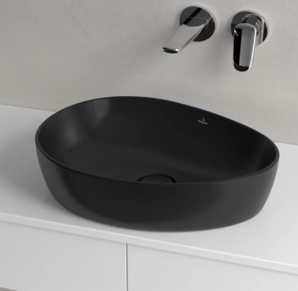 раковина villeroy & boch antao 4a7351r7 накладная, 51x40 см, pure black (чистый черный) с покрытием ceramicplus
