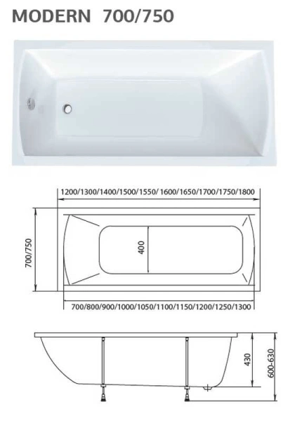 акриловая ванна 1marka modern 170x75 01мод1775 / у91315 прямоугольная, цвет белый