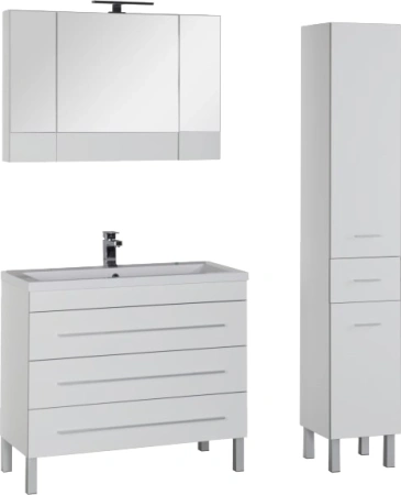 тумба под раковину aquanet верона 100 белая (напольная 3 ящика), 00178471