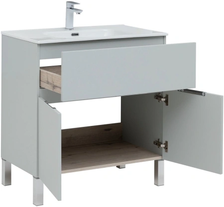 тумба под раковину aquanet алвита new 80 1 ящик, 2 дверцы, серая, 00277552