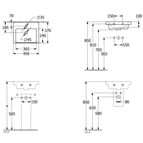 раковина 45x37см villeroy & boch subway 3.0 43704501