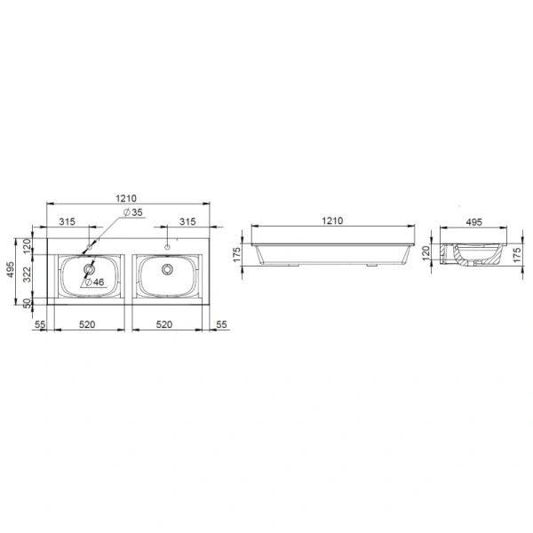 раковина полувстраиваемая am.pm spirit v2.0 120 m70awcd1202wg, белая двойная