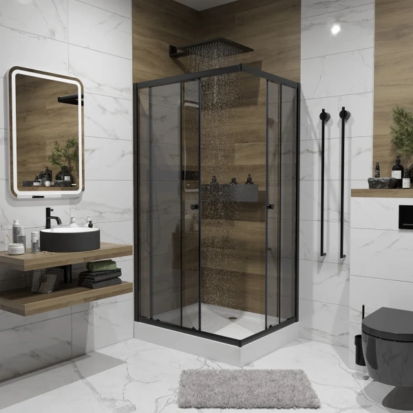 душевой уголок niagara eco 120×80 ng-012-14qt профиль черный, стекло тонированное