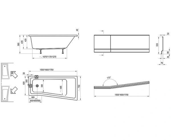 акриловая ванна ravak be happy ii 160x75 l c961000000 без гидромассажа