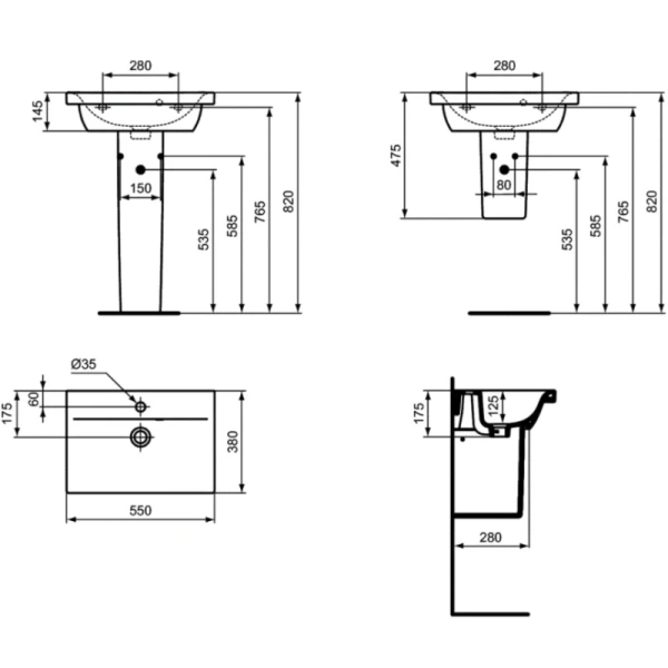 раковина подвесная 55 см ideal standard connect space e136401