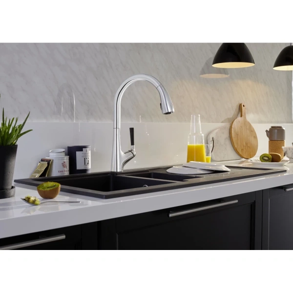 смеситель для кухни jacob delafon malleco e562-cp, хром, с выдвижным изливом