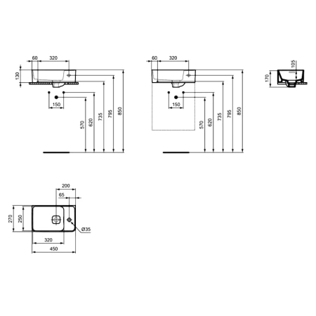 раковина подвесная ideal standard strada ii 45 см (t299401)
