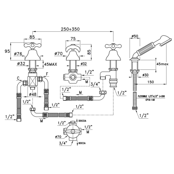 смеситель на борт ванны stella roma rm 02305 cr00