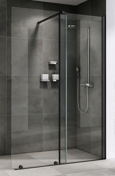 душевая перегородка abber komfort 120 ag09120b профиль черный, стекло прозрачное