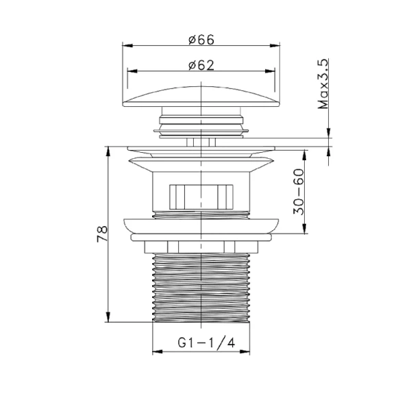 донный клапан raglo r600 r600.03 для раковины, с переливом, хром