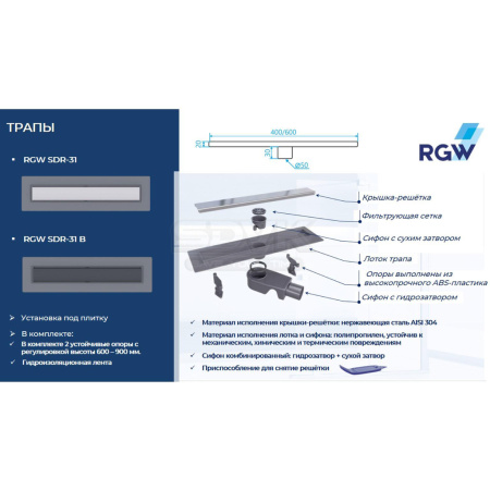 душевой лоток rgw sdr-31 47213160-01 с решеткой хром