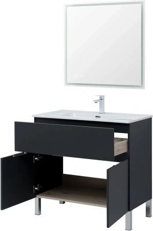 тумба под раковину aquanet алвита new 90 1 ящик, 2 дверцы, антрацит, 00303911