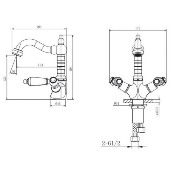 смеситель для раковины с донным клапаном caprigo adria classic 03-526-vot