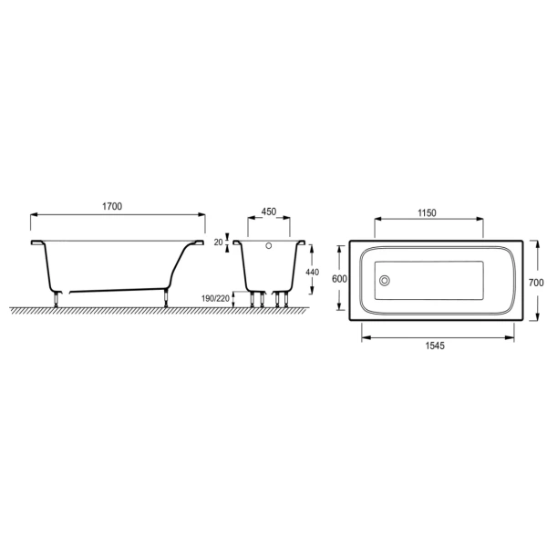ванна из литьевого мрамора jacob delafon elite e6d361ru-00 170x70 см, белый