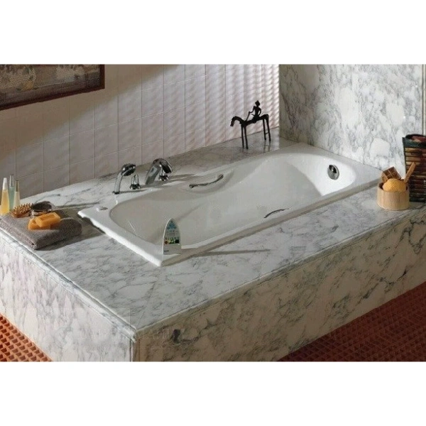 ванна чугунная roca malibu set/2315g000r/526803010/150412330 150x75 см, с ручками, антискользящим покрытием, белый