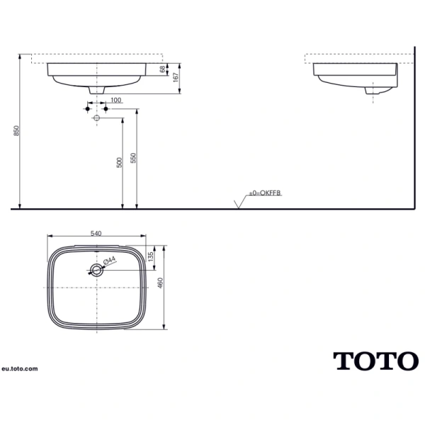 раковина toto public lw765y#xw встраиваемая снизу, 54x46 см, белая