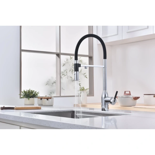 смеситель для кухни paulmark magneto one ma213188-cr, с гибким изливом, цвет хром, излив черный