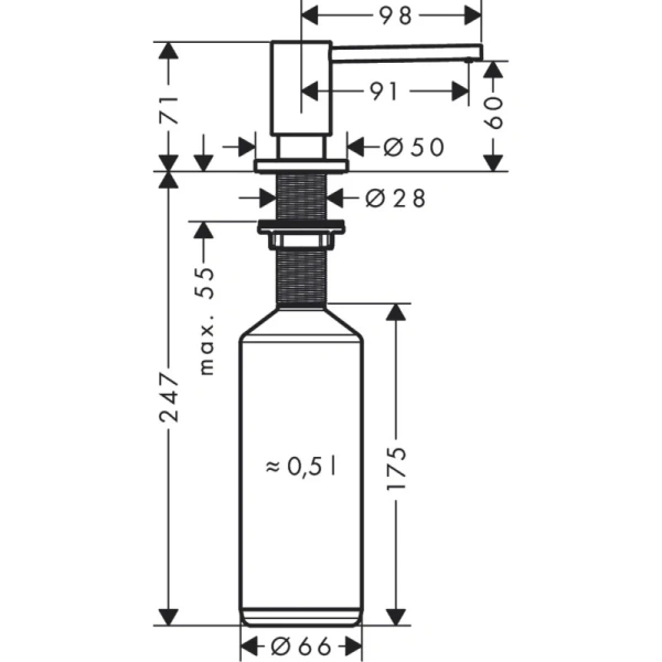 дозатор 500 мл hansgrohe a41 40438800 дозатор 500 мл hansgrohe a41 40438800