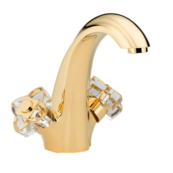 thg thg petale de cristal clair lisere dore смеситель для раковины, 1 отв., цвет: золото/прозрачный хрусталь с золотым декором