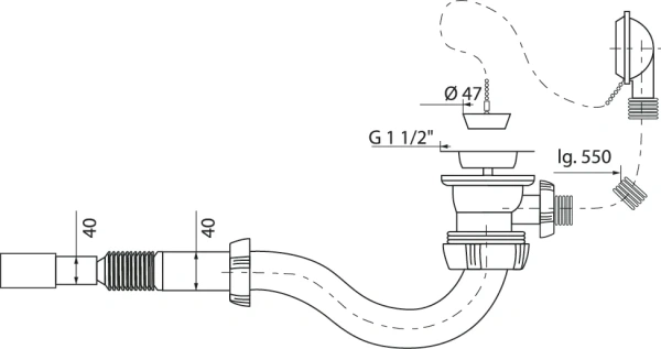 слив-перелив для ванны wirquin 30717339 40 мм, хром