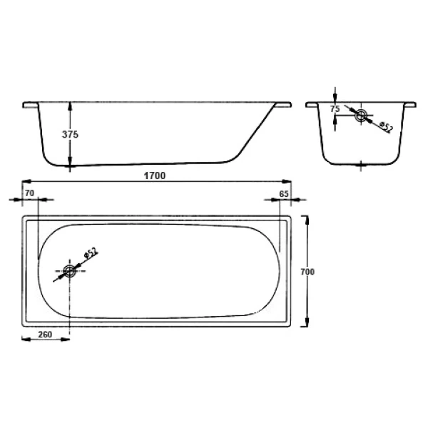 ванна стальная blb europa b70esls 170x70 см, белый