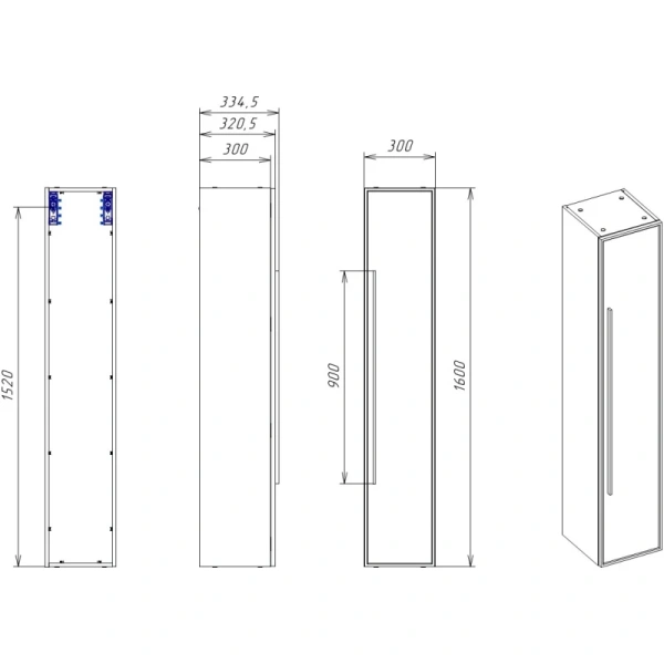 пенал la fenice elba fnc-05-elb-bg-30 подвесной l/r, синий матовый