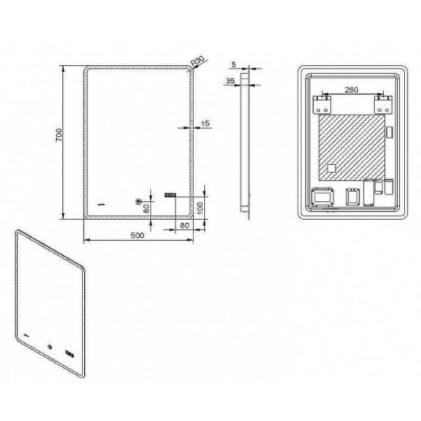 зеркало esbano esmi2073fds 50x70 см, с подсветкой, антизапотеванием