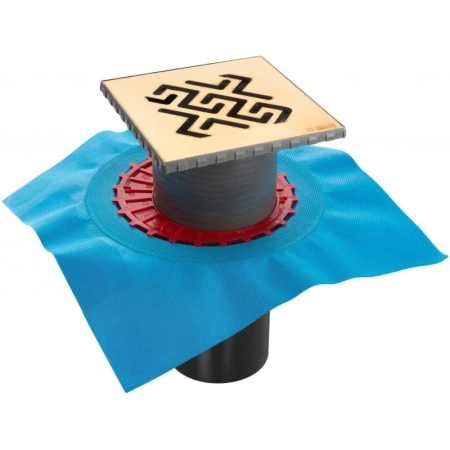 трап berges водосток напольный zentrum antik 150*150 нержавеющая сталь, золото глянец, s-сифон вертикальный