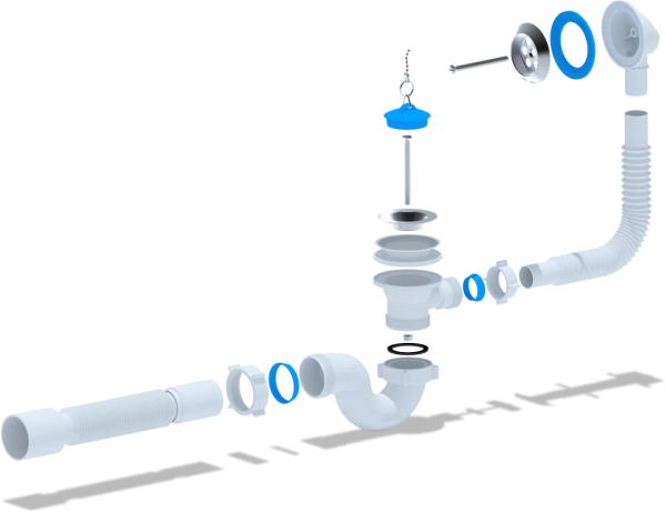слив-перелив для ванны ани пласт e155 40 мм, хром, с сифоном