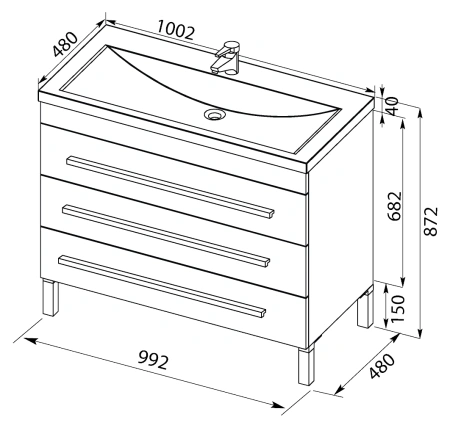 тумба под раковину aquanet верона 100 белая (напольная 3 ящика), 00178471