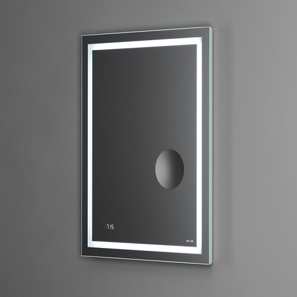 зеркало am.pm gem 55 с led-подсветкой, часами и косметическим зеркалом