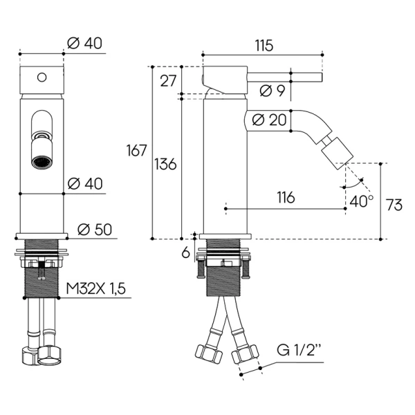 смеситель aqueduto cano can0550 для биде, без донного клапана, золотой матовый