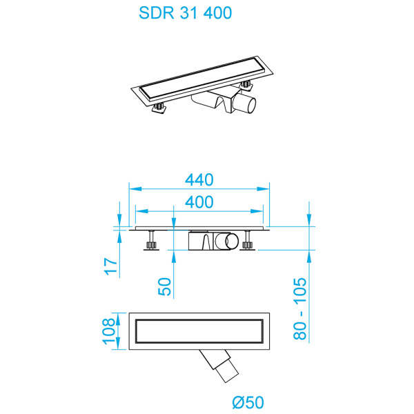 душевой лоток rgw sdr-31b 47213140-04 с черной решеткой
