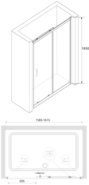 душевая дверь в нишу rgw classic cl-14 160, профиль глянцевый хром