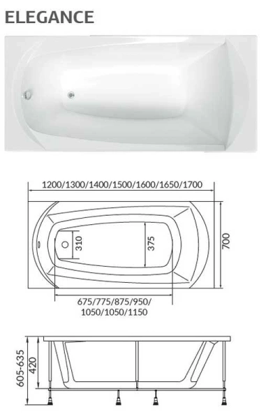 акриловая ванна 1marka elegance 150x70, 01эл1570 / у16536 без гидромассажа
