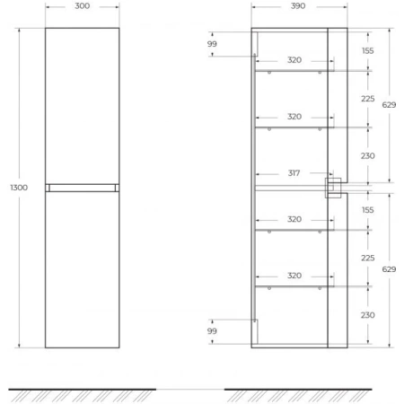 шкаф пенал cezares vague 34 r 44322 подвесной bianco lucido