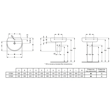 раковина подвесная ideal standard connect sphere 50 см, белый, e789501