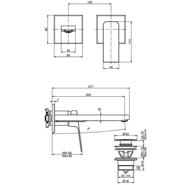 cмеситель fima carlo frattini fit f3391wlx8ns для раковины, встраиваемый, излив 20.4 см, с донным клапаном, чёрный матовый