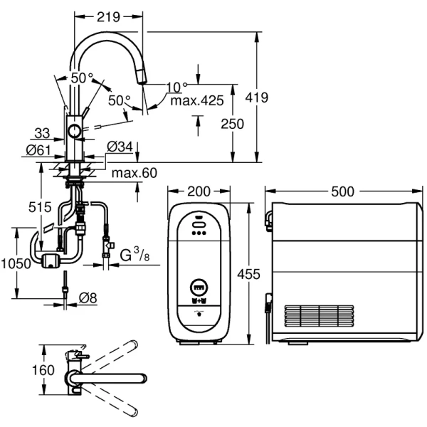 смеситель для кухни grohe blue home 31541ks0 с фильтром, с выдвижным изливом, черный бархат