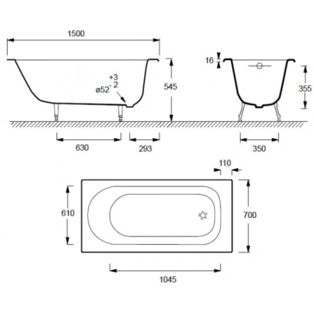 чугунная ванна jacob delafon soissons e2941-00 150x70 см, белая