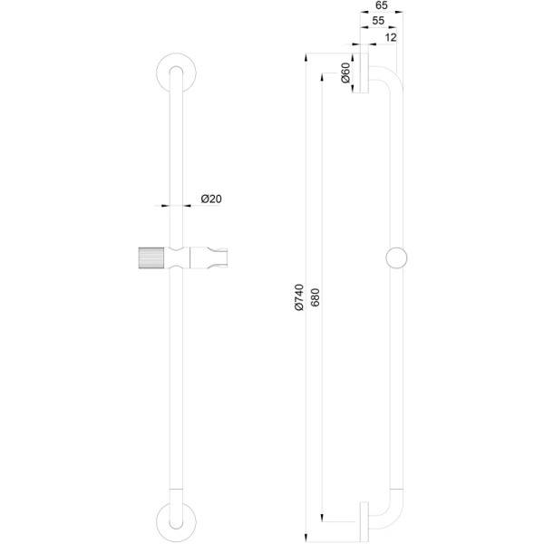 душевая штанга wonzon & woghand ww-sl05-mb 74 см, черный матовый