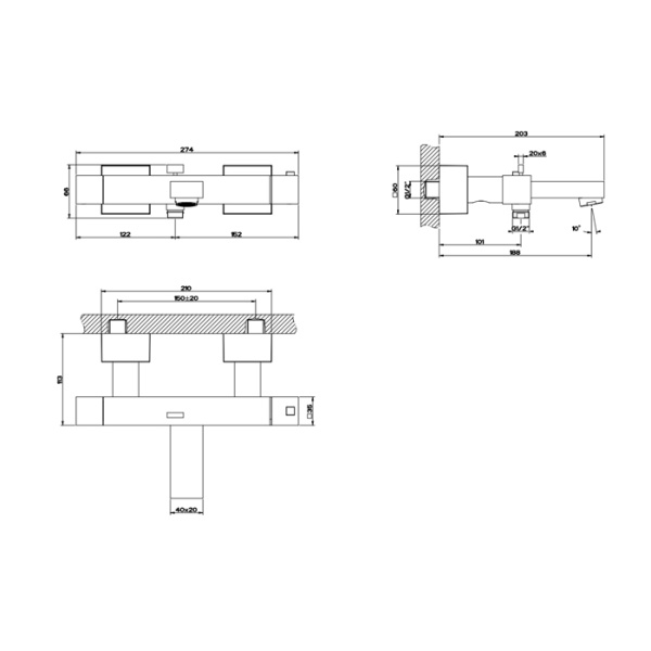 смеситель gessi rettangolo 20111#299 для ванны, термостатический, цвет black xl