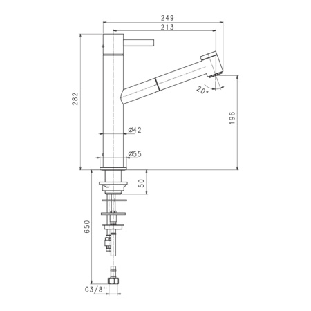 смеситель fantini af/21 27 p5 a754f для кухни, matt gun metal pvd