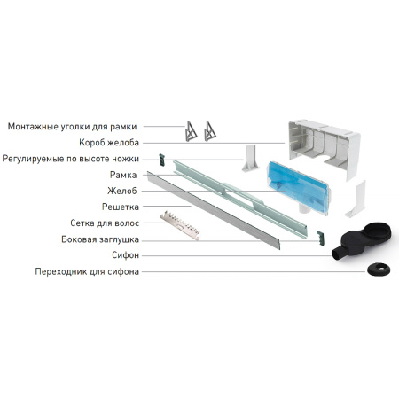 душевой лоток berges wall 1000 091157 с решеткой хром глянец